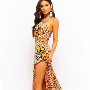 Forever 21 ornate boho print halter maxi dress size L